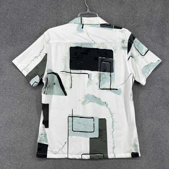 Porter & Ash Kinetic Stretch Shirt Mens Medium Short Sleeve Abstract White Green - Picture 2 of 16